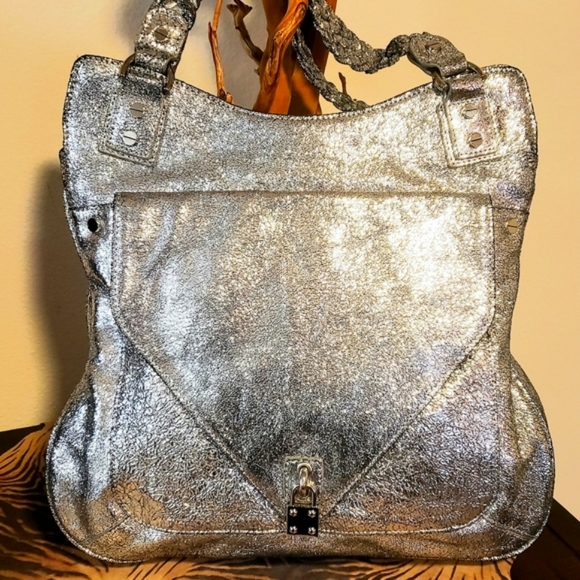 ALEXIS HUDSON- Silver Imp.  Metallic Leather Handbag- Vintage NWOT - Picture 12 of 12